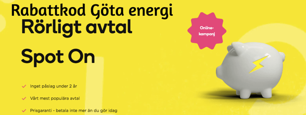 Rabattkod Götaenergi Spot On utan bindningstid + 500 kr rabatt på elen
